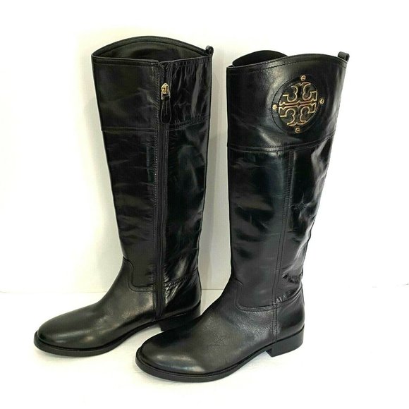Tory Burch Black Calf Leather Knee High Kiernan Riding Boots 7 - Picture 7 of 10